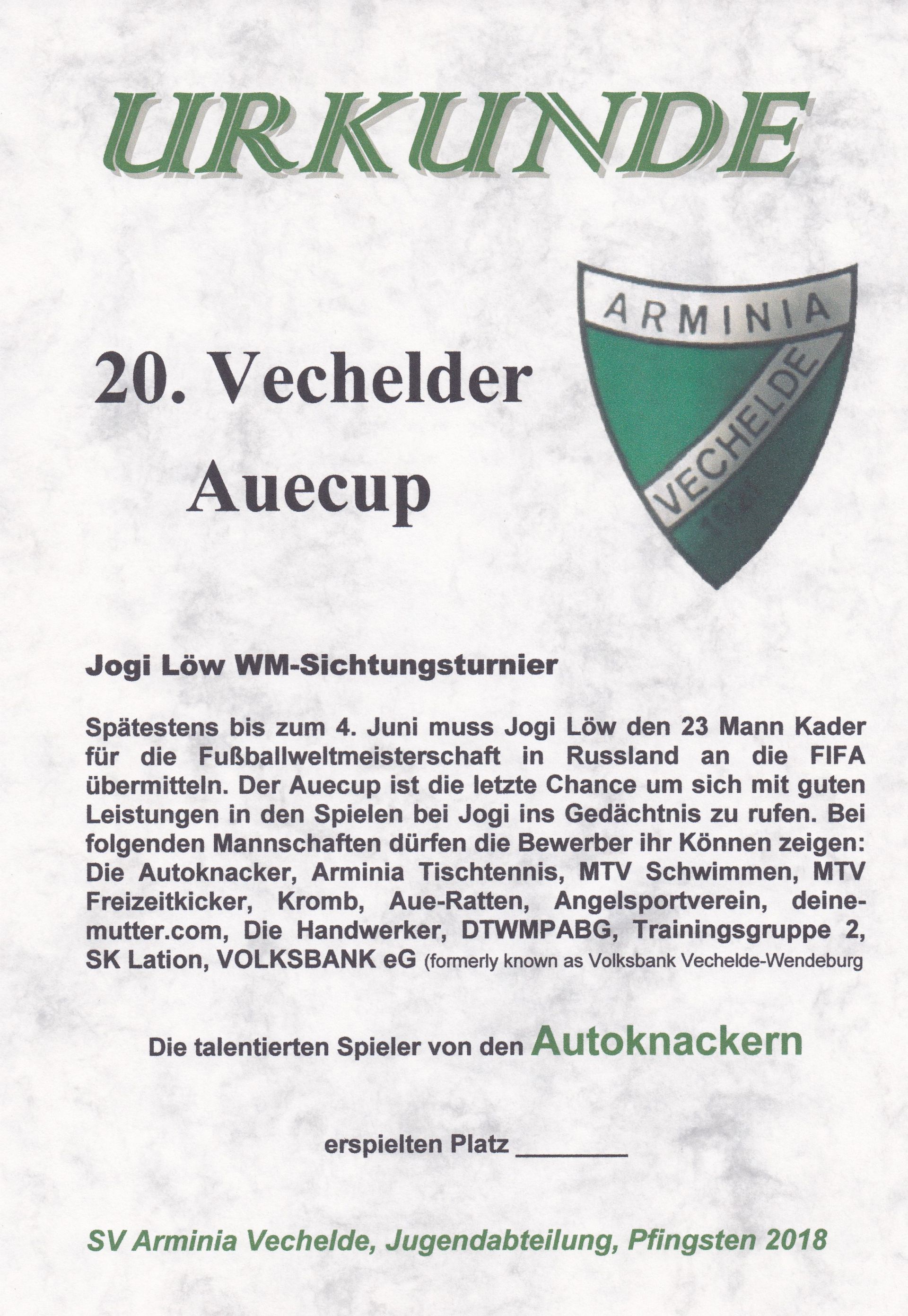 Auecup Urkunde 20